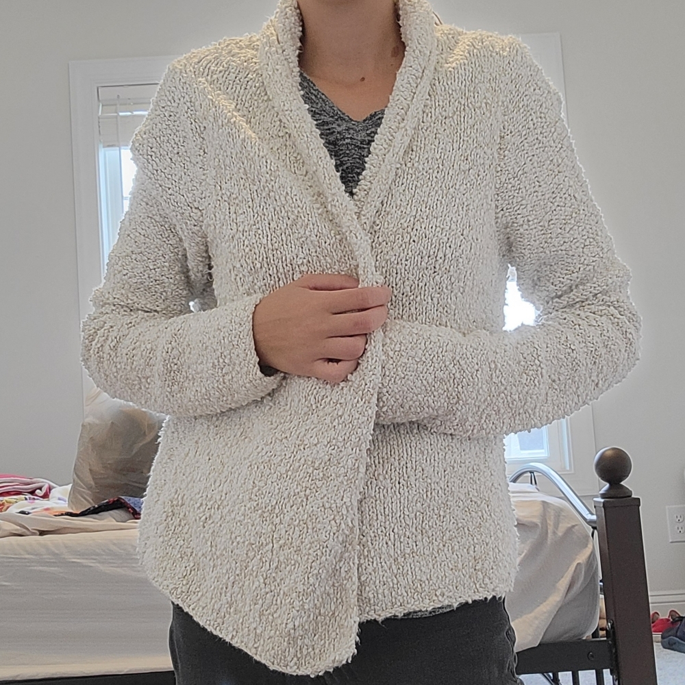 Eileen Fisher Cream Textured Shawl Collar Cardigan
